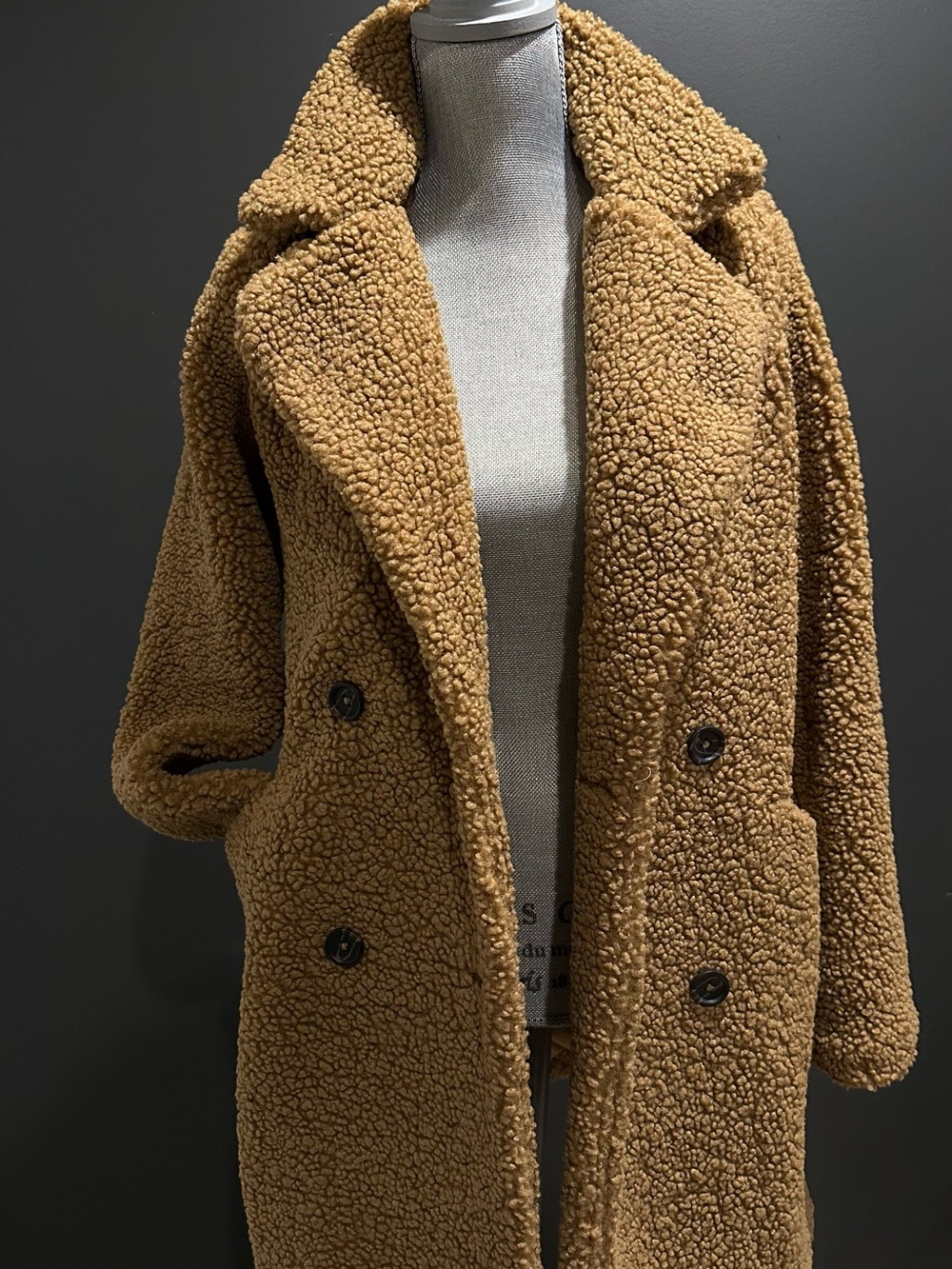 Nine West Double-Breasted Teddy Coat in Camel Brown